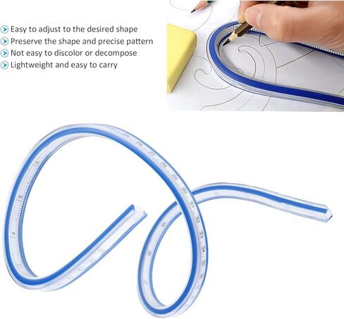 مسطرة منحنية، أداة قياس بمقياس بلاستيكي متري، مسطرة ثعبان فرنسية منحنية ناعمة ودقيقة قابلة للانحناء للرسم والخياطة، تتضمن مسطرة تتبع مرنة (24 بوصة) in Kuwait