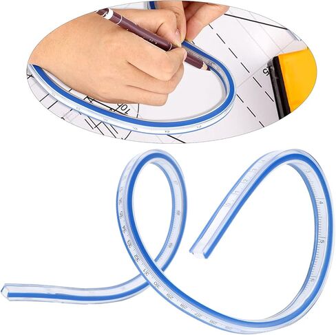 مسطرة منحنية، أداة قياس بمقياس بلاستيكي متري، مسطرة ثعبان فرنسية منحنية ناعمة ودقيقة قابلة للانحناء للرسم والخياطة، تتضمن مسطرة تتبع مرنة (24 بوصة) in Kuwait