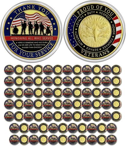 CHURYUML 50Pcs Military Challenge Coins Veterans Coin Thank You for Your Service Veterans Day Gifts Christmas Thanksgiving Military Commemorative Gift for Men Women Army Navy Marine Corps in Kuwait