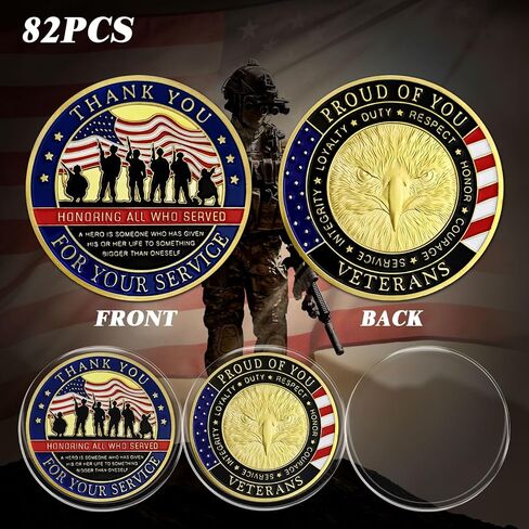 CHURYUML 50Pcs Military Challenge Coins Veterans Coin Thank You for Your Service Veterans Day Gifts Christmas Thanksgiving Military Commemorative Gift for Men Women Army Navy Marine Corps in Kuwait