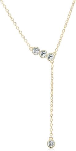 Moissanite Y Lariat Necklace for Women, 925 Sterling Silver 18K White/Yellow Gold Plated Lab Created Diamond Pendant Anniversary Day Valentines Christmas Birthday Gifts for Her, Wife, Mom in Kuwait