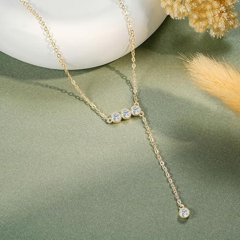 Moissanite Y Lariat Necklace for Women, 925 Sterling Silver 18K White/Yellow Gold Plated Lab Created Diamond Pendant Anniversary Day Valentines Christmas Birthday Gifts for Her, Wife, Mom in Kuwait