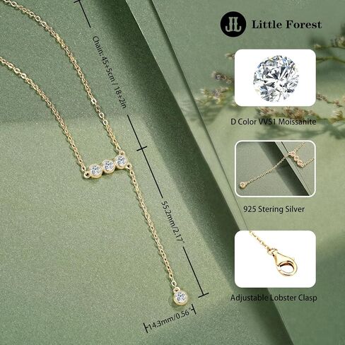Moissanite Y Lariat Necklace for Women, 925 Sterling Silver 18K White/Yellow Gold Plated Lab Created Diamond Pendant Anniversary Day Valentines Christmas Birthday Gifts for Her, Wife, Mom in Kuwait