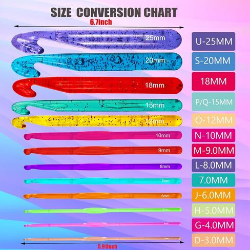 BsHooker 13 Size Crochet Hooks Set,Plastic Crystal Crochet Hook with Case,Large Crochet Hooks for Chunky Yarn Ergonomic Knitting Needles Crochet Needle for Beginners and Crocheting Yarn,3.0mm -25mm in Kuwait