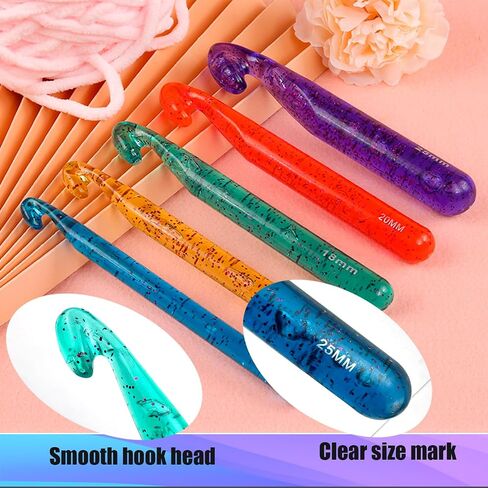 BsHooker 13 Size Crochet Hooks Set,Plastic Crystal Crochet Hook with Case,Large Crochet Hooks for Chunky Yarn Ergonomic Knitting Needles Crochet Needle for Beginners and Crocheting Yarn,3.0mm -25mm in Kuwait