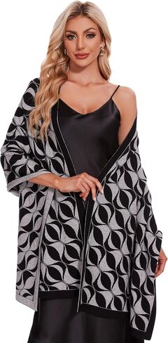 PULI Womens Large Scarf Jacquard Shawl Wraps for Evening Dress Knitted Soft Wedding Bridal Shawls Shoulder Wraps for Dresses in Saudi Arabia