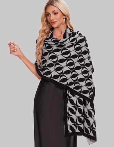 PULI Womens Large Scarf Jacquard Shawl Wraps for Evening Dress Knitted Soft Wedding Bridal Shawls Shoulder Wraps for Dresses in Saudi Arabia