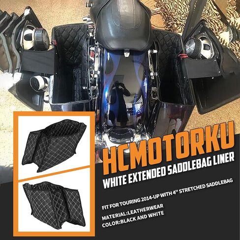 Motorcycle Saddlebag Liners 4" Extended Saddlebags Inserts Fits for Harley Touring Road King Road Glide Street Glide Electra Glide 2014-2023 (White Thread) in Saudi Arabia