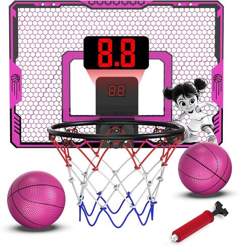 Mini Indoor Basketball Hoop for Girls - Cute Over The Door Mini Basketball Hoop with 2 Balls and Electronic Scoreboard, Pink Basketball Hoop Indoor Basketball Toys Gifts for 5 6 7 8 9 10 11 12+ Kids in Saudi Arabia