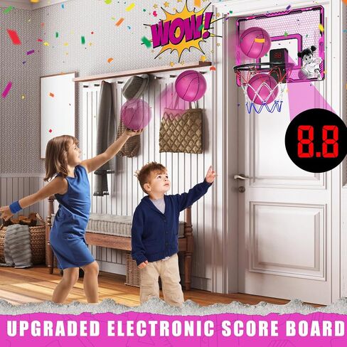 Mini Indoor Basketball Hoop for Girls - Cute Over The Door Mini Basketball Hoop with 2 Balls and Electronic Scoreboard, Pink Basketball Hoop Indoor Basketball Toys Gifts for 5 6 7 8 9 10 11 12+ Kids in Saudi Arabia