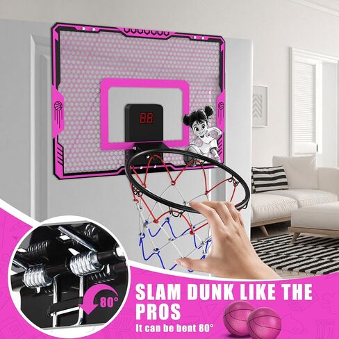 Mini Indoor Basketball Hoop for Girls - Cute Over The Door Mini Basketball Hoop with 2 Balls and Electronic Scoreboard, Pink Basketball Hoop Indoor Basketball Toys Gifts for 5 6 7 8 9 10 11 12+ Kids in Saudi Arabia
