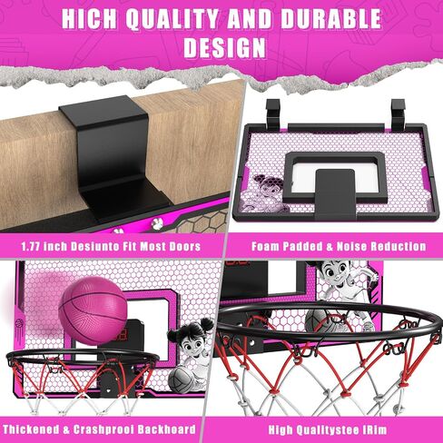Mini Indoor Basketball Hoop for Girls - Cute Over The Door Mini Basketball Hoop with 2 Balls and Electronic Scoreboard, Pink Basketball Hoop Indoor Basketball Toys Gifts for 5 6 7 8 9 10 11 12+ Kids in Saudi Arabia
