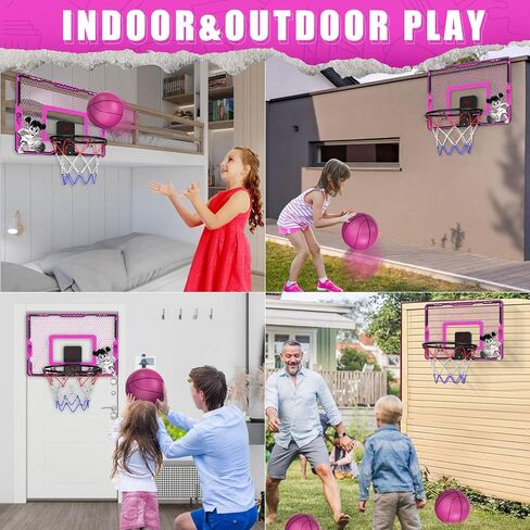 Mini Indoor Basketball Hoop for Girls - Cute Over The Door Mini Basketball Hoop with 2 Balls and Electronic Scoreboard, Pink Basketball Hoop Indoor Basketball Toys Gifts for 5 6 7 8 9 10 11 12+ Kids in Saudi Arabia