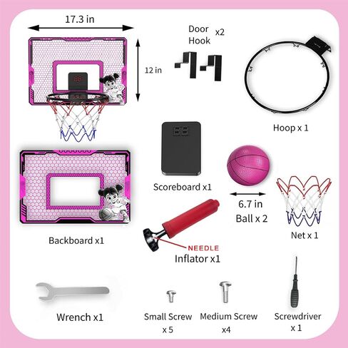 Mini Indoor Basketball Hoop for Girls - Cute Over The Door Mini Basketball Hoop with 2 Balls and Electronic Scoreboard, Pink Basketball Hoop Indoor Basketball Toys Gifts for 5 6 7 8 9 10 11 12+ Kids in Saudi Arabia