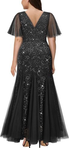 Miusol Women's Plus Size Sequins Lace Tulle Mermaid Hemline Sweetheart V Neck Formal Evening Party Maxi Dress in Saudi Arabia