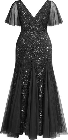 Miusol Women's Plus Size Sequins Lace Tulle Mermaid Hemline Sweetheart V Neck Formal Evening Party Maxi Dress in Saudi Arabia
