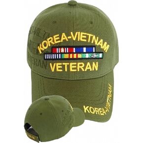 Cultural Exchange Korea-Vietnam War Veteran Ribbon Shadow Mens Cap [Olive Green - Adjustable]