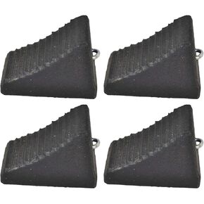 Plasticade Heavy Duty Bus Recycled Rubber Wheel Chocks - Durable Against Weather, Solid Bottom for Additional Weight, Embedded Eyebolt, 5" W x 9" D x 6" H, Made in The USA (4 Pack)