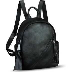 IVTG Vintage Genuine Leather Backpack for Women Cowhide Soft Real Leather Fashion Knapsack Purse Rucksack Daypack Bag (Black)