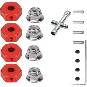 4X Upgraded Alloy 14mm Wheel Hex Hub Adaptor Kit with M4 Serrated Lock Nuts for ARRMA 3s, Mega550, Vorteks, Senton, Granite, Big Rock, Typhon Models Red