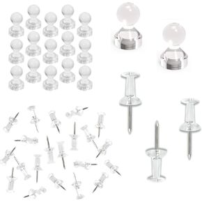 Olylkx Push Pins Tacks, Push Pin Magnets, Fridge Magnets, Refrigerator Magnets, Strong Metal Magnets for Whiteboard, Clear Plastic Head, Standard Clear Thumb Tacks Steel Point for Locker, Map, Kitchen