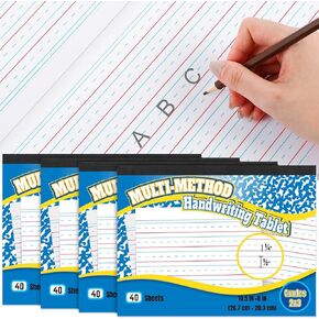 Henoyso 4 Pcs Handwriting Paper 80 Pages Kindergarten Writing Paper for Kids Handwriting Practice Paper Notebook 8" x 10-1/2" Lined Paper for Kids for Preschool, Kindergarten, Grades 2&3