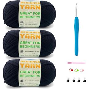 3 * 50g/1.76oz Yarn for Crocheting and Knitting, 3 * 60yds Beginner Yarn with Easy-to-See Stitches; Worsted-Weight Medium #4;Amigurumi-Friendly Crochet Kit(Petal+Blue+Merry Pink)