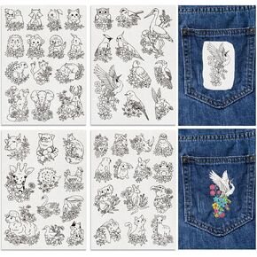FREEBLOSS 49Pcs Water Soluble Embroidery Patterns Hand Sewing Stabilizer Animals&Flowers Embroidery Stabilizer Adhesive Stick and Wash Away Embroidery Stabilizer for Clothing Repair 4 Sheets