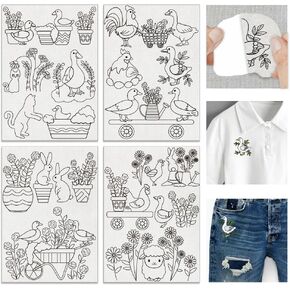 FREEBLOSS 20Pcs Farm Animals Water Soluble Embroidery Stabilizers Chicken&Duck Water Soluble Embroidery Patterns Adhesive Stick and Wash Away Embroidery Stabilizer for Hats Gloves Clothing Repair