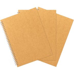 DSTELIN 10 inch x 7.5 inch, 100GSM, Blank Spiral Notebook, 3-Pack, Soft Cover, Sketch book, 120 Pages / 60 Sheets, (Brown)
