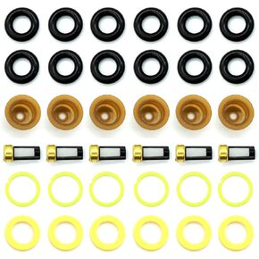 HiSport Fuel Injector Rebuild Service Kits for Universal EV1 Engines Injector O-Rings, Injector Spacers, Injector Retaining Pintle Caps, Injector Micro Basket Filters - 6 pcs/pack