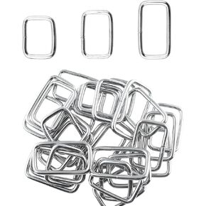 60PCS 1 Inch 1.2 Inch 1.5 Inch Silver Metal Rectangular Loop Buckle Square Strap Woven Loop Non Soldered Square Loop for Clothes Shoulder Strap Pet Collars Backpack