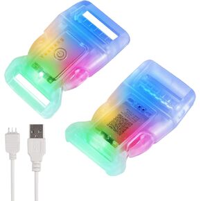 2Pcs 3/4in Light up Plastic Release Buckles LED Side Release Buckles Rechargeable Waterproof Glow Plastic Buckle Clip Replacement Dog Collar,Backpack Belt Sewing(Jelly white)