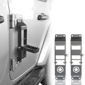 Hooke Road Door Hinge Steps Metal Folding Door Pedal w/Star Sign Compatible with Jeep Wrangler JL & Jeep Gladiator JT 2018 2019 2020 2021 2022 2023 2024 (Set of 2)