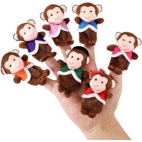 7pcs Colorful Little Monkeys Finger Puppets, Pink Purple Orange Premium Plush Finger Puppets Toy Animal Finger Toys for Storytelling and Theater Role Play