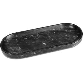Decorative Bowl for Home, Natural Marble Key Bowl, Dough Decor Tray Bowl for Kitchen Counter (10.6" x 4.3“) (Black)