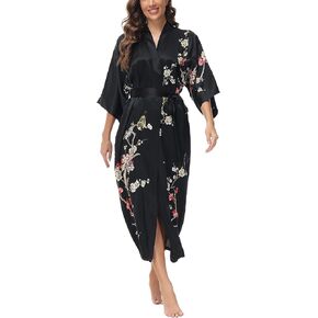 Women's Mulberry Silk Sleepwear 100% Silk Charmeuse Long Robe Kimono
