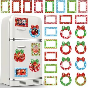 24 Pcs Christmas Magnetic Picture Frames Diamond Painting Frames Magnetic Photo Frames for Home Office Fridge Ornaments Holiday Party Decor Refrigerator Decoration