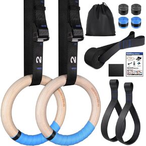 RENRANRING Gymnastic Rings Wooden Gym Rings 1.25'' Exercise Rings with Quick Adjust Numbered Straps, Olympic Rings for Home Gym Training, Workout, Calisthenics, Pull Up