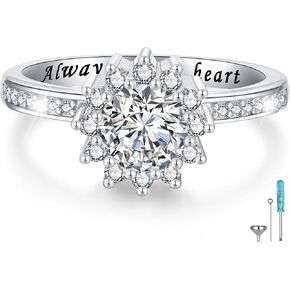 925 Sterling Silver Urn Rings for Ashes for Women - Sunflower Ash Ring Cubic Zirconia Memorial Keepsake Cremation Jewelry Gifts for Loss of a Loved One