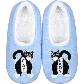ZYZX Cat Slipper Socks for Women Winter Cozy Soft Warm Funny Cute Slippers Non Slip Sherpa Lining Indoor Fuzzy Socks with Grippers Gifts Slippers
