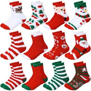 Geyoga 12 Pairs Adult Christmas Holiday Socks Cozy Fluffy Fuzzy Socks Colorful Xmas Warm Slipper Socks for Men Women