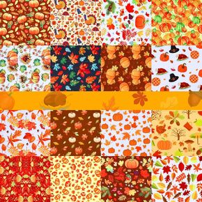 Tatuo 16 Pieces Thanksgiving Fabric Fall Fabric Fat Fabric Bundles Craft Plaid Fabric Squares Patchwork with Pumpkin Maple Patterns for Autumn DIY Sewing Quilting Crafts, 10 x 10 Inch(Fresh Pattern)