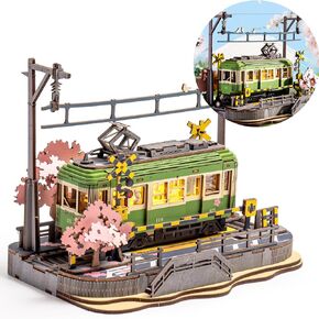 3D Wooden Puzzles for Adults-Sakura Journey Tram, Model Car Kits Building Set for Adults, DIY Hobby Craft Kits Creative Gift STEM Toy for Girls Boys (223PCS)