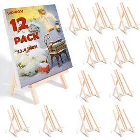 WOWOSS 11.4 Inch Wood Easels, 12-Pack Tabletop Wooden Easels for Painting & Display, Canvas Stands for Art, Crafts, Signs, Pictures, and Photos, Small Easels for Artists, Adults, and Students