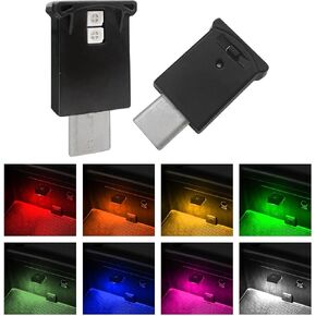 2 Pcs Mini USB LED Ambient Light, Adjustable 8 Colors RGB Dynamic Gradient Brightness, Car USB Type C Interior Atmosphere Lamp, Replace Lighting Parts for Laptop Keyboard Night Home Office Decoration
