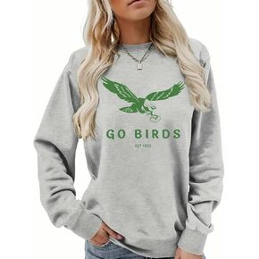 سويت شيرت نسائي بأكمام طويلة ورقبة دائرية من Go Birds لفريق إيجلز لكرة القدم فيلادلفيا