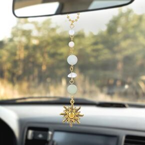 Sun Hanging Car Accessories, Cute Car Rear View Mirror Hanging Charm Handmade Crystals Window Sun Car Decor Boho Dangling Car Ornaments for Women Bag Keychain Car Pendant Accessory