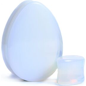 Pair 1" (25MM) OPALITE TEARDROP STONE PLUGS Double Flare Gauges Organic Moonstone White Clear Tunnels (2pcs)