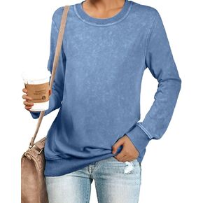 Women Crewneck Sweatshirts Long Sleeve Trendy Distressed Light Weight Pullover Tops